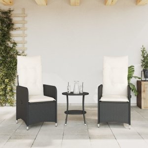 vidaXL vidaXL Rozkładane fotele ogrodowe, 2 szt, poduszki, czarny rattan PE 3