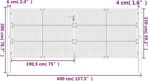 vidaXL vidaXL Brama ogrodowa, antracytowa, 400x200 cm, stal 6