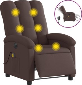 vidaXL vidaXL Rozkładany fotel masujący, elektryczny, ciemny brąz, tkanina 2
