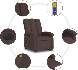 vidaXL vidaXL Rozkładany fotel masujący, elektryczny, ciemny brąz, tkanina 8