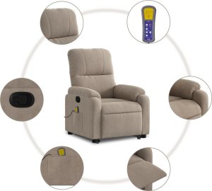 vidaXL vidaXL Podnoszony fotel masujący, rozkładany, taupe, mikrofibra 7