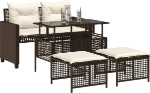 vidaXL 4-cz. zestaw wypoczynkowy do ogrodu, z poduszkami, brązowy 3