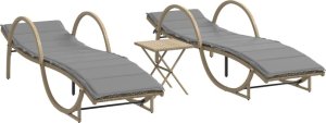 vidaXL vidaXL Leżaki ze stolikiem, 2 szt., beżowe, polirattan 2