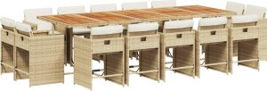 vidaXL 15-cz. zestaw mebli ogrodowych z poduszkami, beżowy, rattan PE 2