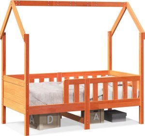 vidaXL Rama łóżka dziecięcego z domkiem, woskowy brąz, 70x140 cm 2