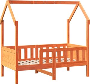 vidaXL Rama łóżka dziecięcego z domkiem, woskowy brąz, 70x140 cm 3