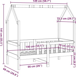 vidaXL Rama łóżka dziecięcego z domkiem, woskowy brąz, 70x140 cm 9