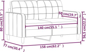 vidaXL vidaXL Sofa 2-osobowa, winna czerwień, 140 cm, tapicerowana tkaniną 8