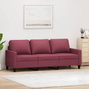 vidaXL Sofa 3-osobowa, winna czerwień, 180 cm,tapicerowana tkaniną 1