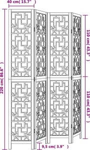 vidaXL Parawan pokojowy, 4-panelowy, brązowy, lite drewno paulowni 8
