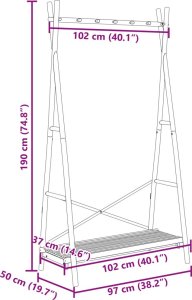 vidaXL Wieszak na ubrania, z półką, 102x50x190 cm, bambusowy 9
