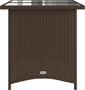 vidaXL Stół ogrodowy ze szklanym blatem, brąz, 110x68x70, polirattan 5