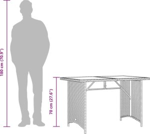 vidaXL Stół ogrodowy ze szklanym blatem, brąz, 110x68x70, polirattan 10