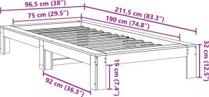 vidaXL Rama łóżka bez materaca, biała, 75x190 cm, lite drewno sosnowe 8