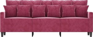 vidaXL Sofa 3-osobowa, winna czerwień, 180 cm, obita aksamitem 3