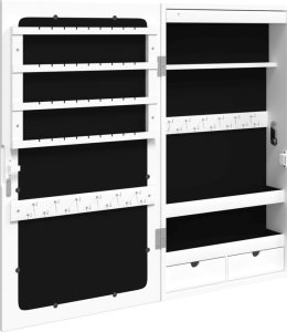 vidaXL Szafka ścienna na biżuterię, z lustrem i LED, biała 5