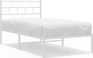 vidaXL Metalowe łóżko z wezgłowiem, bez materaca, białe, 75x190 cm 2