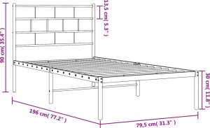 vidaXL Metalowe łóżko z wezgłowiem, bez materaca, białe, 75x190 cm 9