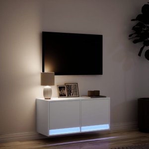 Listwa zasilająca vidaXL Ścienna szafka TV z LED, biała, 80x31x35 cm 5