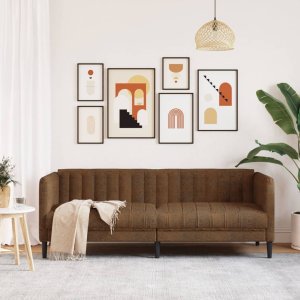 vidaXL Sofa 3-os., brązowa, sztuczna skóra zamszowa 3