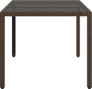 vidaXL Stół ogrodowy ze szklanym blatem, brąz, 150x90x75cm, polirattan 5