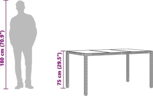 vidaXL Stół ogrodowy ze szklanym blatem, brąz, 150x90x75cm, polirattan 10