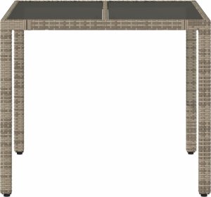 vidaXL Stół ogrodowy ze szklanym blatem, szary, 90x90x75 cm, rattan PE 4