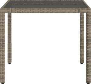 vidaXL Stół ogrodowy ze szklanym blatem, szary, 90x90x75 cm, rattan PE 5