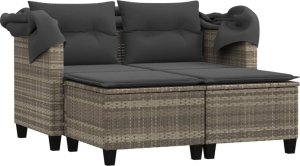vidaXL 2-os. sofa ogrodowa, daszek i podnóżki, jasnoszara, rattan PE 4