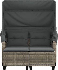 vidaXL 2-os. sofa ogrodowa, daszek i podnóżki, jasnoszara, rattan PE 5