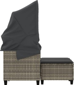 vidaXL 2-os. sofa ogrodowa, daszek i podnóżki, jasnoszara, rattan PE 6