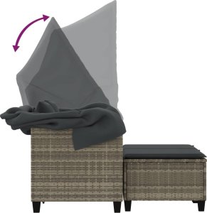 vidaXL 2-os. sofa ogrodowa, daszek i podnóżki, jasnoszara, rattan PE 8