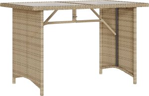 vidaXL Stół ogrodowy ze szklanym blatem, beż, 110x68x70 cm, polirattan 6