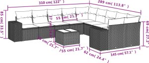 vidaXL 11-cz. zestaw mebli ogrodowych z poduszkami, szary rattan PE 3