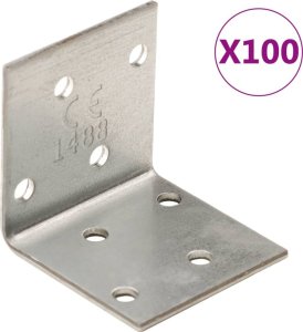 vidaXL Kątowniki, 100 szt., 2 mm, 40x40x40 mm, stal ocynkowana 1