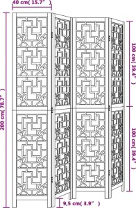 vidaXL Parawan pokojowy, 4-panelowy, brązowy, lite drewno paulowni 8