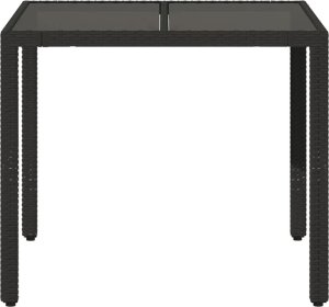 vidaXL Stół ogrodowy, szklany blat, czarny, 90x90x75 cm, rattan PE 4