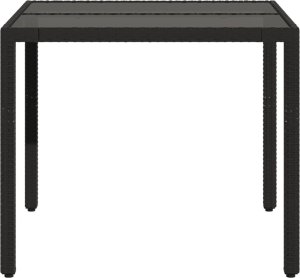 vidaXL Stół ogrodowy, szklany blat, czarny, 90x90x75 cm, rattan PE 5
