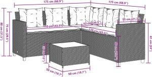 vidaXL Narożnik ogrodowy z poduszkami i stolikiem, rattan PE, czarny 11