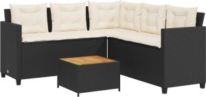 vidaXL Narożnik ogrodowy z poduszkami i stolikiem, rattan PE, czarny 2