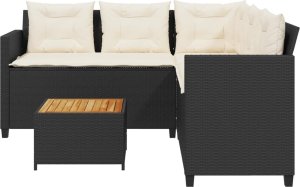 vidaXL Narożnik ogrodowy z poduszkami i stolikiem, rattan PE, czarny 4