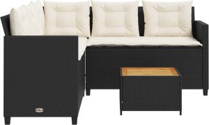 vidaXL Narożnik ogrodowy z poduszkami i stolikiem, rattan PE, czarny 6