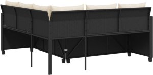 vidaXL Narożnik ogrodowy z poduszkami i stolikiem, rattan PE, czarny 7