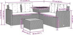 vidaXL Narożnik ogrodowy z poduszkami i stolikiem, rattan PE, czarny 12