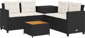 vidaXL Narożnik ogrodowy z poduszkami i stolikiem, rattan PE, czarny 2
