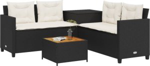 vidaXL Narożnik ogrodowy z poduszkami i stolikiem, rattan PE, czarny 3