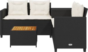 vidaXL Narożnik ogrodowy z poduszkami i stolikiem, rattan PE, czarny 4