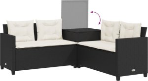 vidaXL Narożnik ogrodowy z poduszkami i stolikiem, rattan PE, czarny 7