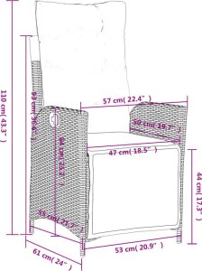 vidaXL Rozkładany fotel ogrodowy z podnóżkiem, szary polirattan 10