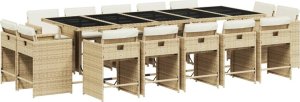 vidaXL 15-cz. zestaw mebli ogrodowych z poduszkami, beżowy, rattan PE 2